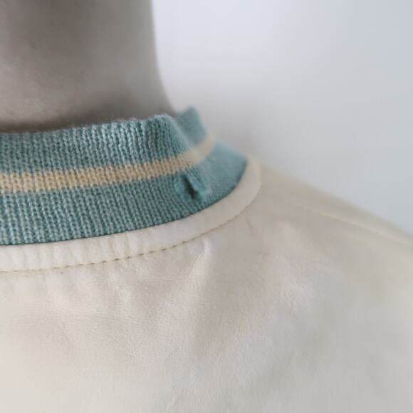 Vintage 90s Nancy Heller Cream and Turquoise Leather Bomber Jacket 2 - Picture 7 of 7